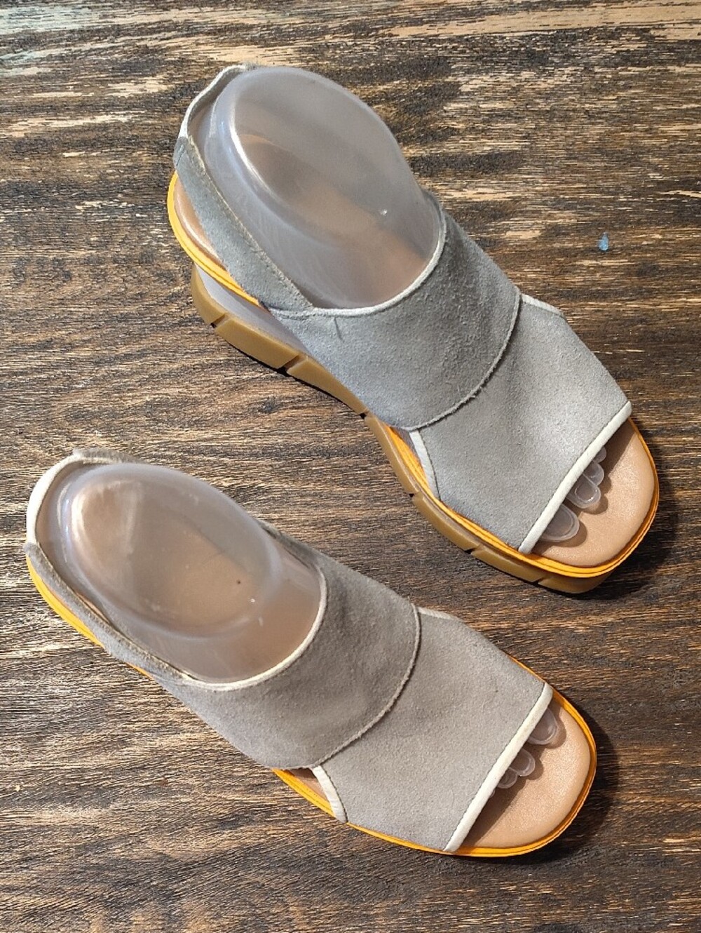 Sorel Gray And Cream Chunky Platform Wedge Sandals - Picture 2 of 8